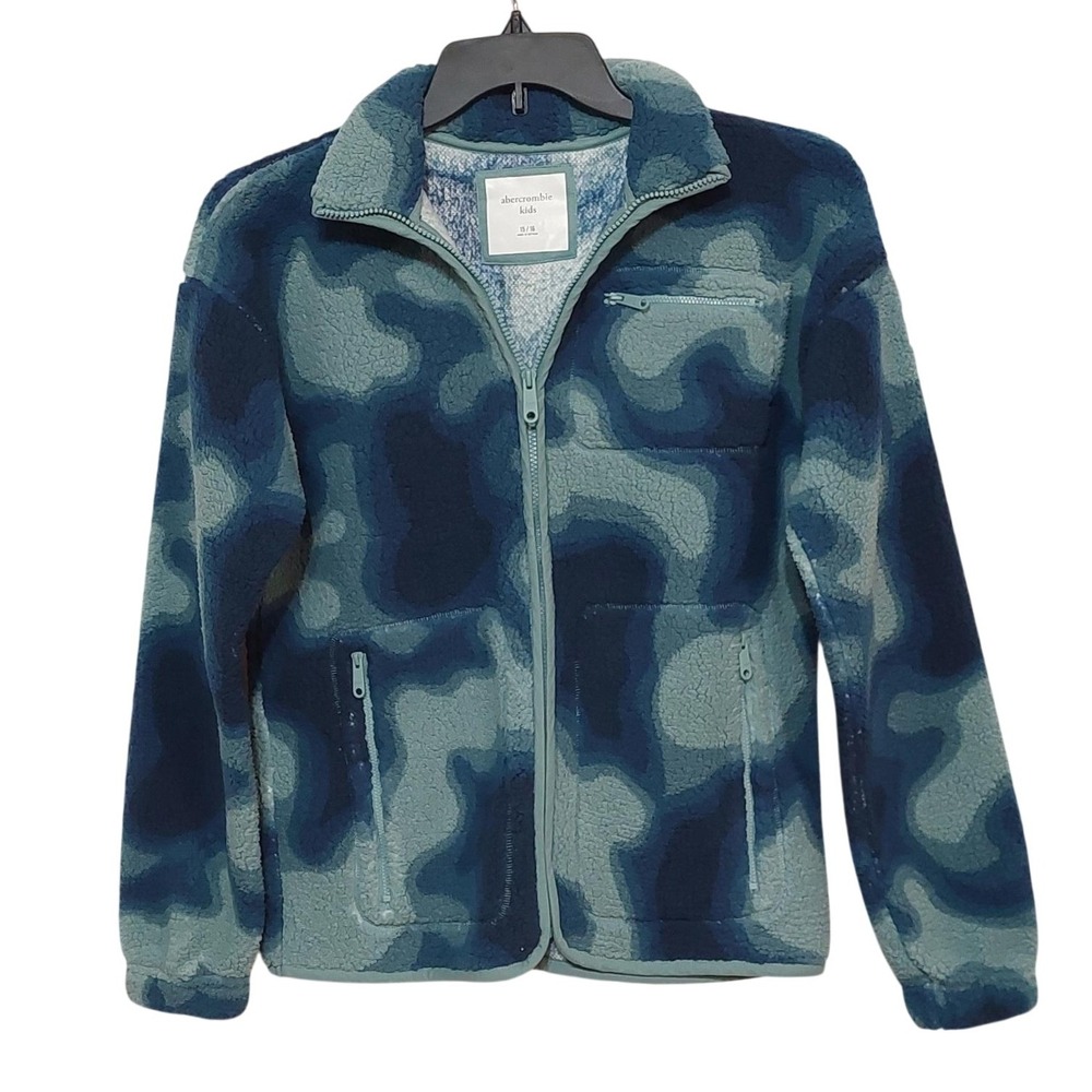 Abercrombie Kids Blue Camo Sherpa Fleece Full Zip Jacket 15/16 XL 222F1391